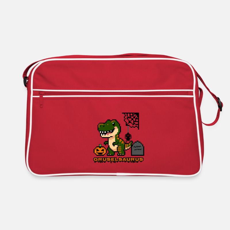 "Gruselsaurus" - Pixel Art Dinosaurier 🎃🦖 - Retro Tasche - Rot/Weiß