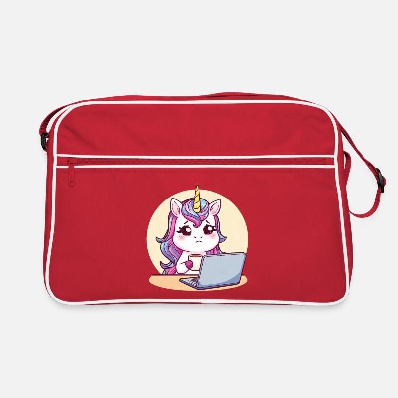 Licorne fatiguée sur ordinateur portable avec du café Sac Retro