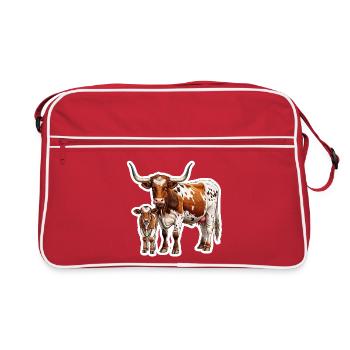 Texas Longhorn avec veau – Fière famille western - Sac Retro - rouge/blanc - Devant