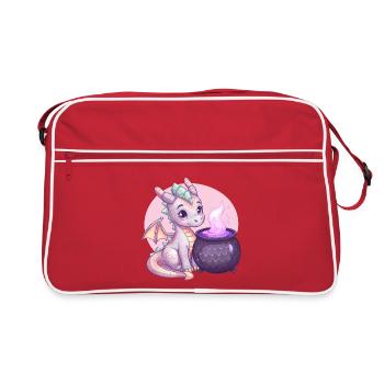 Süßer Drache mit Zauberkessel – Fantasy Art - Retro Tasche - Rot/Weiß - Vorne