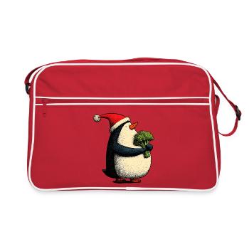 Pingouin de Noël drôle avec brocoli - Sac Retro - rouge/blanc - Devant