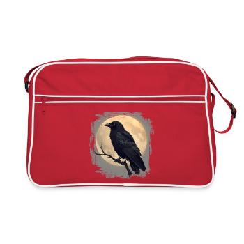 Düsterer Rabe vor Vollmond  - Retro Tasche - Rot/Weiß - Vorne