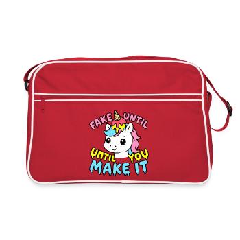 Cute Kawaii Unicorn – Fake It Until You Make It - Sac Retro - rouge/blanc - Devant