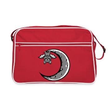Süße Fledermaus Sichelmond hängt Halloween Nacht - Retro Tasche - Rot/Weiß - Vorne
