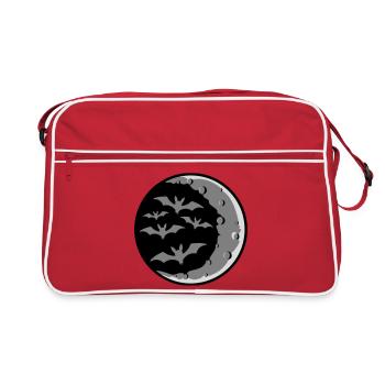 Viele Fledermäuse Silhouette cool Sichelmond Nacht - Retro Tasche - Rot/Weiß - Vorne