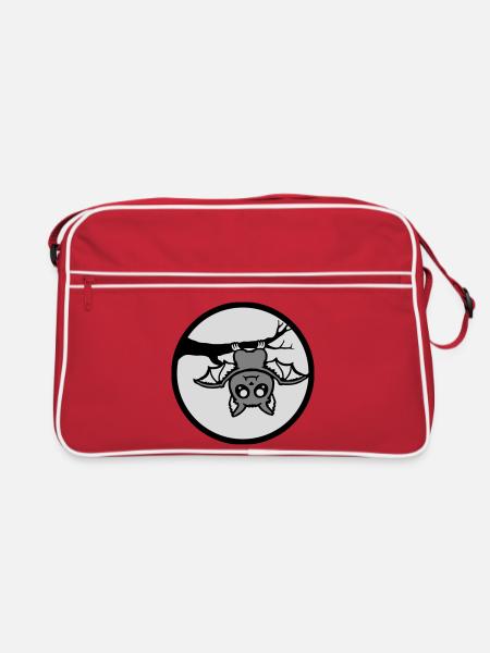 Bat Hanging Moon Branch Halloween Cute Cute - Retro Bag - red/white - Front