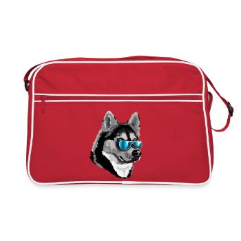 Husky avec des lunettes de soleil bleues - Sac Retro - rouge/blanc - Devant