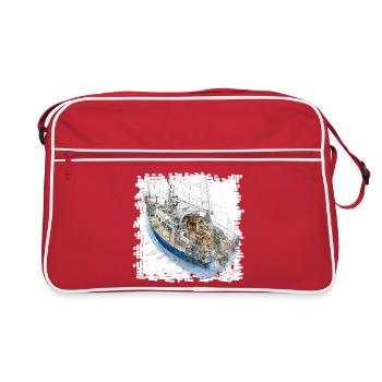 Segelyacht Skizzen Overlay CAD-Design - Retro Tasche - Rot/Weiß - Vorne