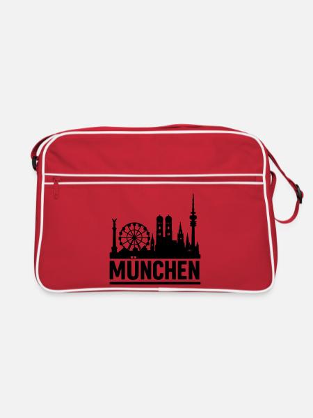 München Munich Silhouette Skyline - Retro Tasche - Rot/Weiß