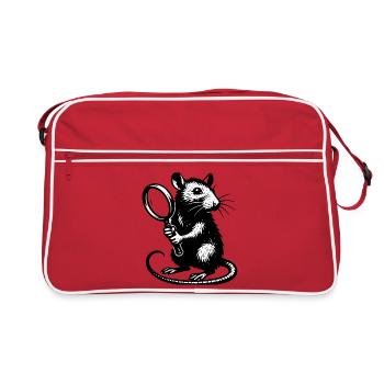 Ratte mit Lupe Motiv - Retro Tasche - Rot/Weiß - Vorne