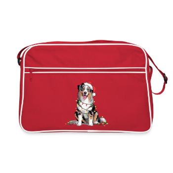 Weihnachtshund mit Lichterkette - Retro Tasche - Rot/Weiß - Vorne