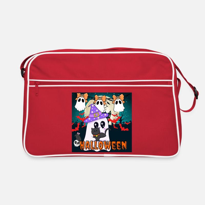 Fantôme sorcier mignon et chat noir Halloween Sac Retro