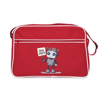 Cute Robot with Flower Crown – Save Earth - Retro Bag - red/white - Front