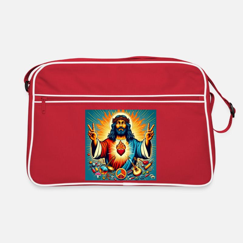 Psychedelic Peace - Jesus, burning heart Retro Tasche