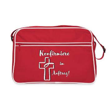 Konfirmiere im Auftrag hell Fisch taucht in Kreuz - Retro Tasche - Rot/Weiß - Vorne