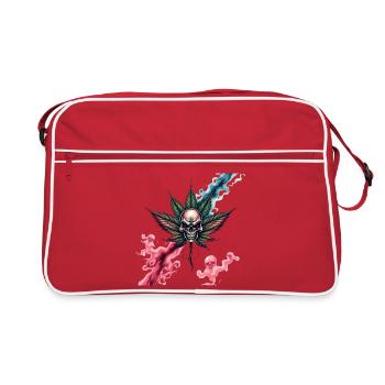 Crâne avec feuille de cannabis colorée - Sac Retro - rouge/blanc - Devant