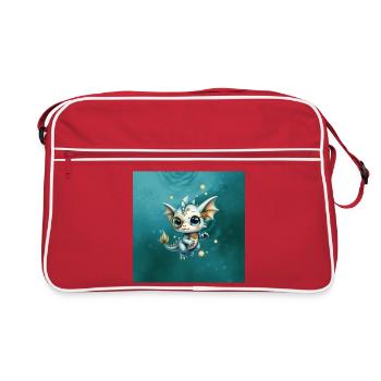 Steampunk Dragon Blue Monocle - Retro Bag - red/white - Front