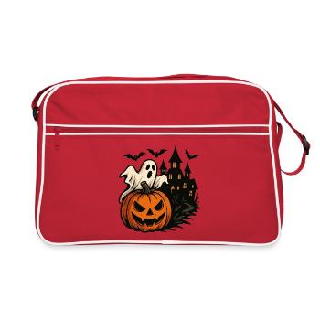Citrouille d’Halloween, Scène de maison hantée - Sac Retro - rouge/blanc - Devant