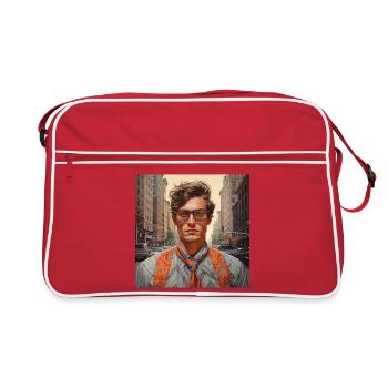 Portrait de style urbain avec lunettes - Sac Retro - rouge/blanc - Devant