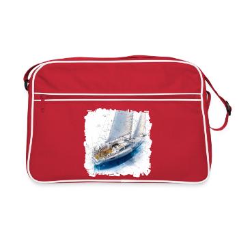 Sketches Sailboat Blueprint - Retro Bag - red/white - Front