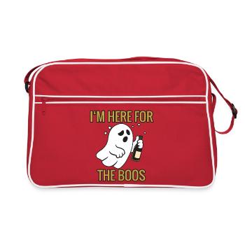 Hier für die Buhrufe - Halloween 2025 - Retro Tasche - Rot/Weiß - Vorne