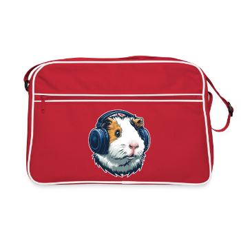 Cochon d’Inde avec casque | Conception musicale - Sac Retro - rouge/blanc - Devant