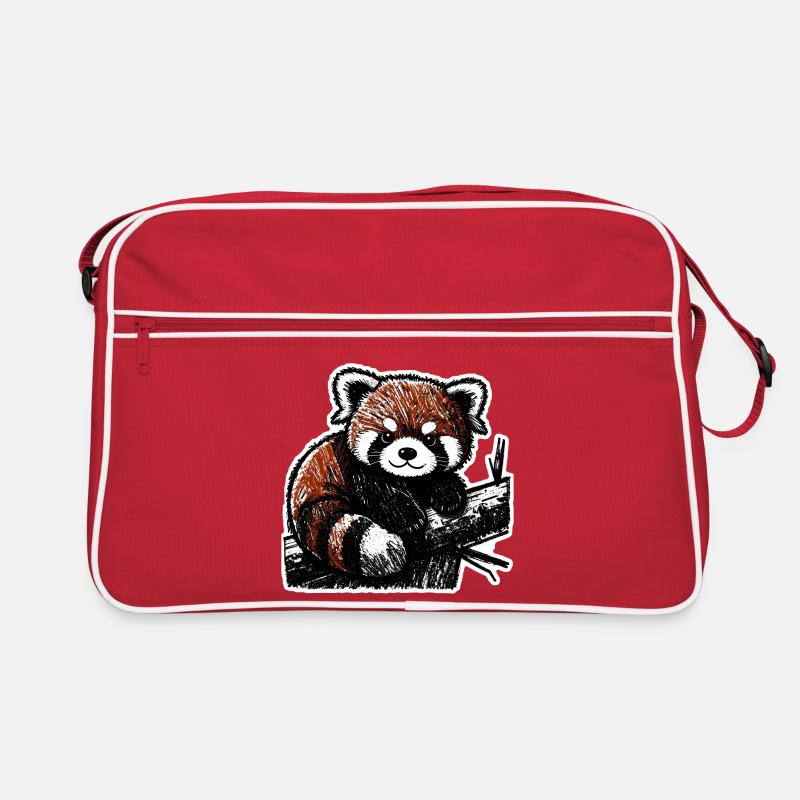Niedlicher Roter Panda (Kohle/Buntstift) - Retro Tasche - Rot/Weiß