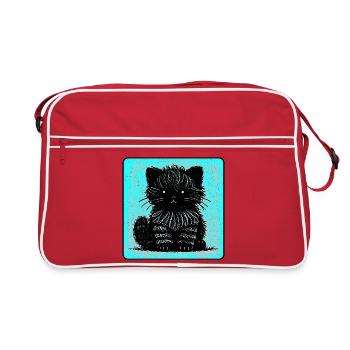 Fuzzy cat (cyan) - Retro Bag - red/white - Front