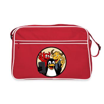 Tux, Beastie & GNU Selfie - Retro Bag - red/white - Front