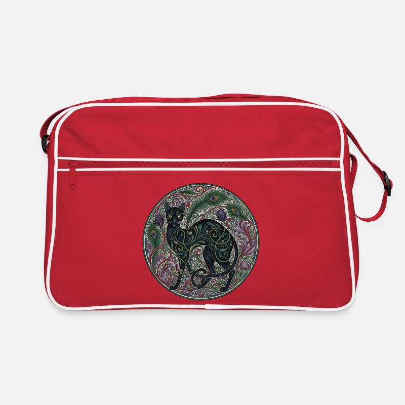 Interwoven Night Cat Ornamental Circle - Retro Bag - red/white
