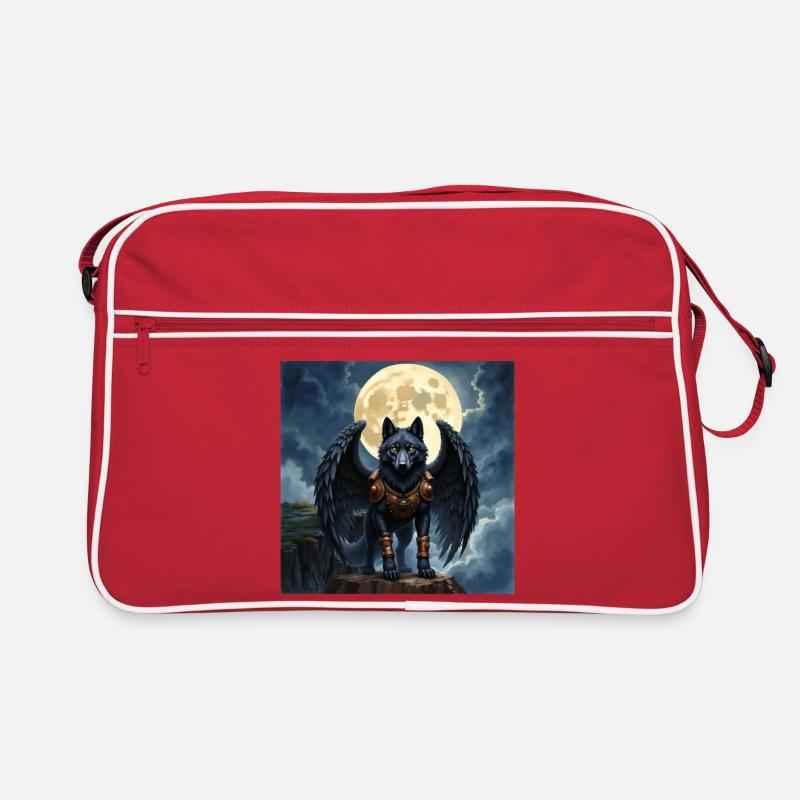 Winged wolf under full moon Retro Bag
