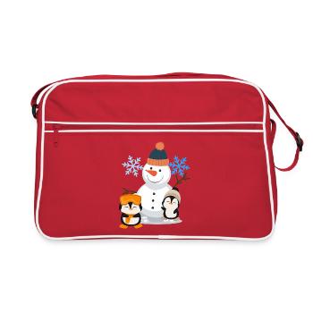 Winterfreude Schneemann Pinguine - Retro Tasche - Rot/Weiß - Vorne