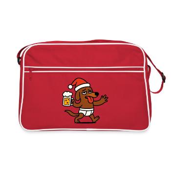 Chien de Noël Teckel Chapeau de Père Noël Bière de Noël - Sac Retro - rouge/blanc - Devant