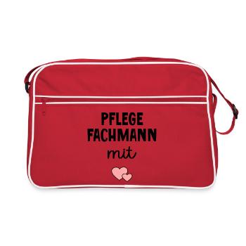 Pflege Pflegefachmann mit Herz - Retro Tasche - Rot/Weiß - Vorne
