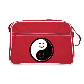 Yin Yang mit Smileys | Positive Balance Symbol - Retro Tasche - Rot/Weiß - Vorne