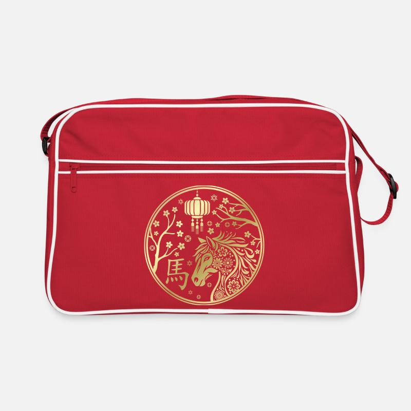 Chinesisches Neujahr des Pferdes 2026 - Retro Tasche - Rot/Weiß