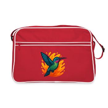colibri coloré sur fond flamboyant - Sac Retro - rouge/blanc - Devant