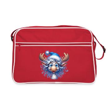 Fröhlicher Weihnachtselch – Winter Cartoon Motiv - Retro Tasche - Rot/Weiß - Vorne