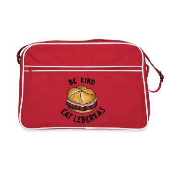 Soyez gentil. Mangez des Leberkas. Dire Leberkäse drôle - Sac Retro - rouge/blanc - Devant
