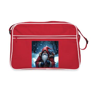 Weihnachtsmann Zauberer mit blauer Katze - Retro Tasche - Rot/Weiß - Vorne