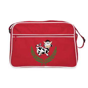 Cute Cow in Green Laurel Wreath - Retro Bag - red/white - Front