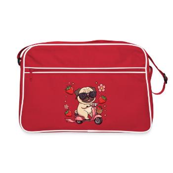 Cool Pug Scooter Rider Kawaii Summer Art - Retro Bag - red/white - Front