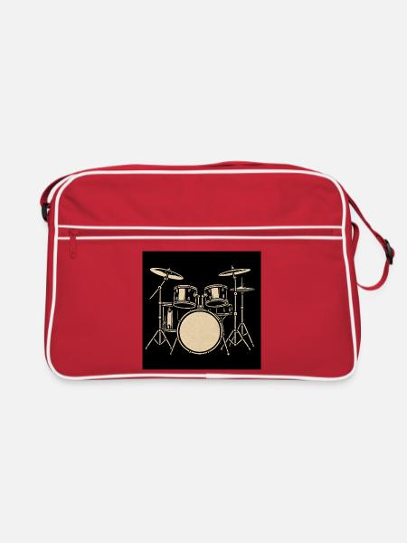 Black Silver Drumset Illustration - Retro Bag - red/white - Front
