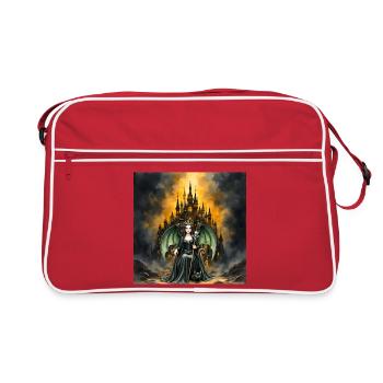 Winged sorceress before castle - Retro Bag - red/white - Front