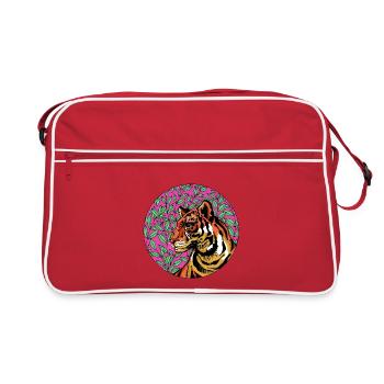 Tigre en feuillage rose - Sac Retro - rouge/blanc - Devant