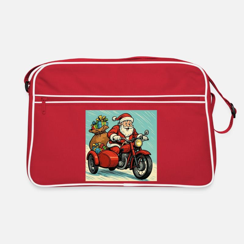 Le Père Noël sur une moto avec side-car – Style comics - Sac Retro - rouge/blanc