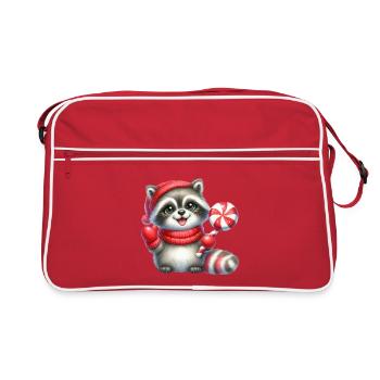 Cozy Raccoon With Candy Cane - Retro Bag - red/white - Front