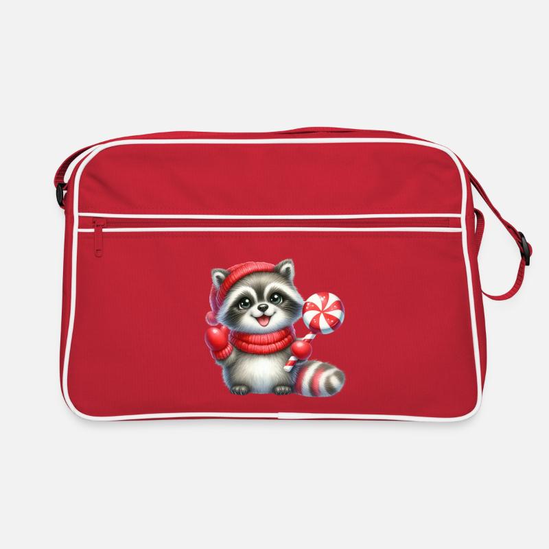 Raton laveur douillet avec canne d’orge d’orge Sac Retro