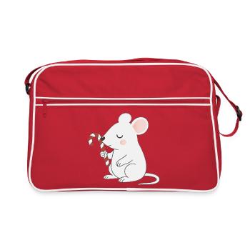 Cute Mouse with Candy Cane – Cute Cartoon - Retro Bag - red/white - Front