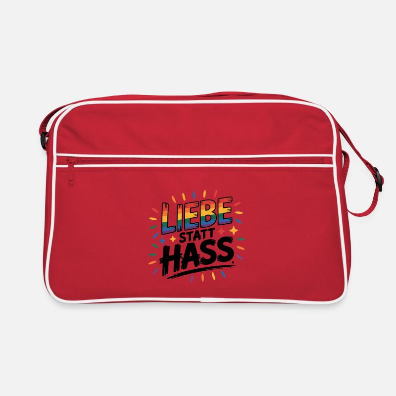 Liebe statt Hass - Cool Pride Logo - Retro Tasche - Rot/Weiß